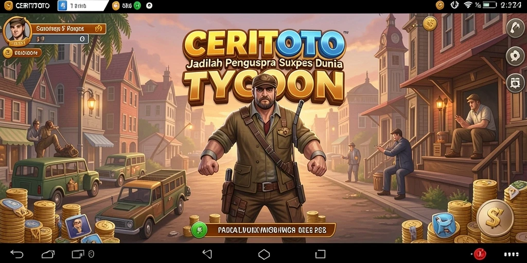 Tampilan gameplay CERITOTO dengan elemen manajemen bisnis yang menantang.