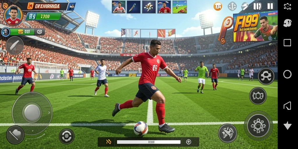Tampilan asli gameplay FA99 yang penuh aksi dan olahraga.