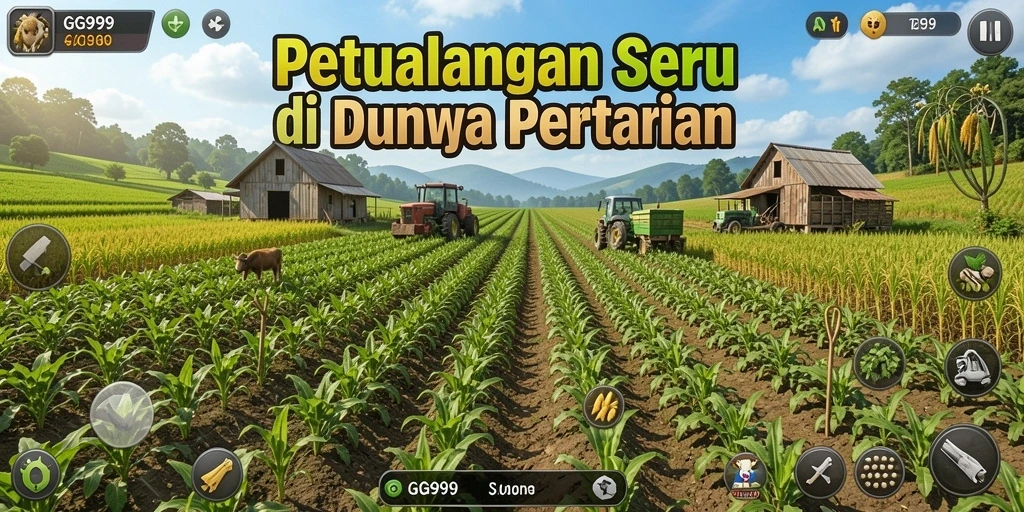 Tampilan gameplay seru dalam GG999 menampilkan pertanian yang menarik.