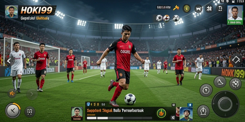 Tangkapan layar gameplay menarik dari HOKI99 yang menunjukkan aksi pertandingan sepak bola.