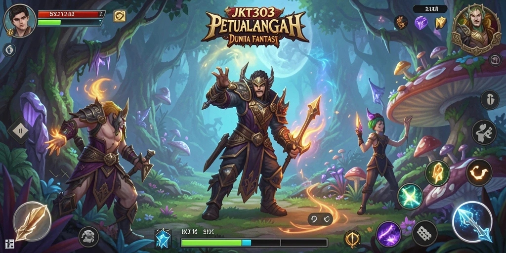 Screenshot menunjukkan pertempuran seru dalam dunia fantasi JKT303.