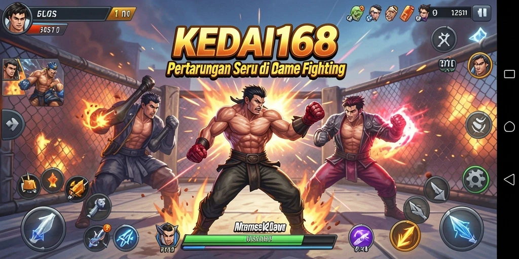 Tampilan pertarungan intens di KEDAI168 dengan karakter yang beraksi.