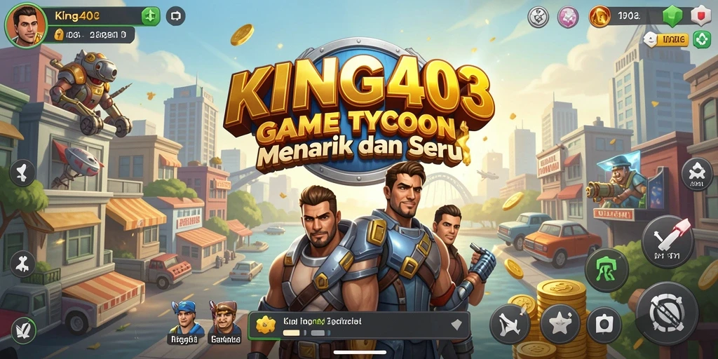 Tampilan gameplay menggambarkan pengelolaan bisnis dan strategi dalam KING403.