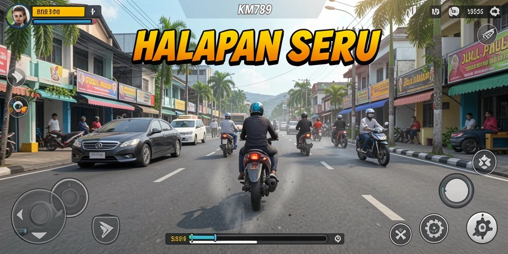 Screenshot gameplay KM789 menampilkan balapan mendebarkan dengan grafis memukau.