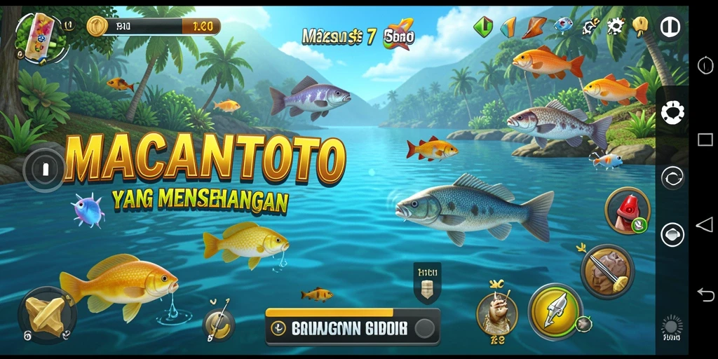Tampilan gameplay <strong>MACANTOTO</strong> yang menarik saat memancing ikan di laut.