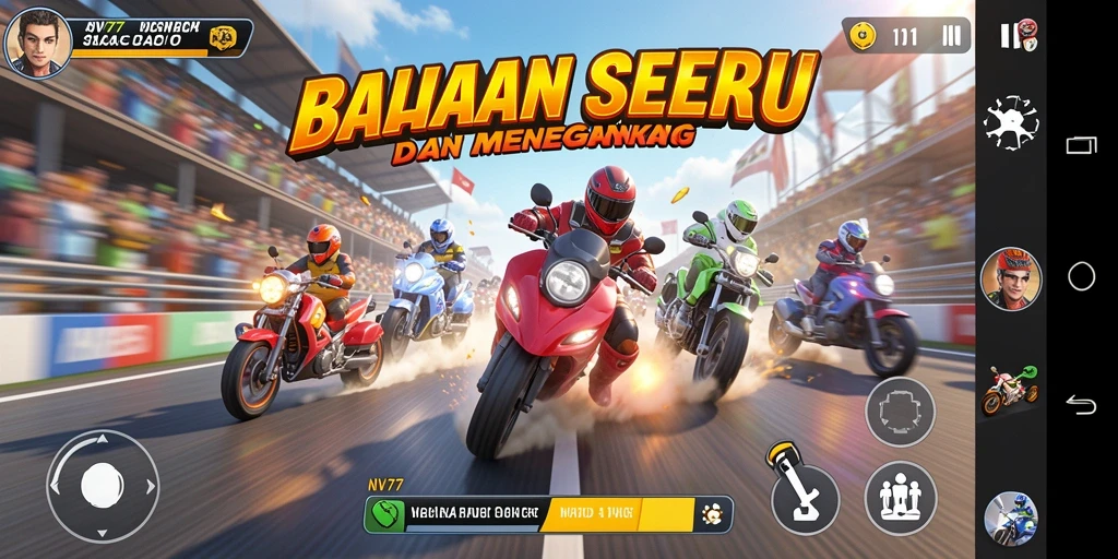 Tampilan mendebarkan dari gameplay Racing NV77 dengan aksi balap yang seru.