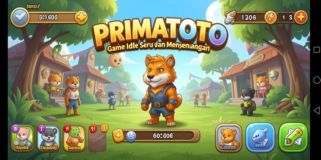 Tampilan gameplay PRIMATOTO yang menunjukkan kemajuan pemain dalam game Idle.