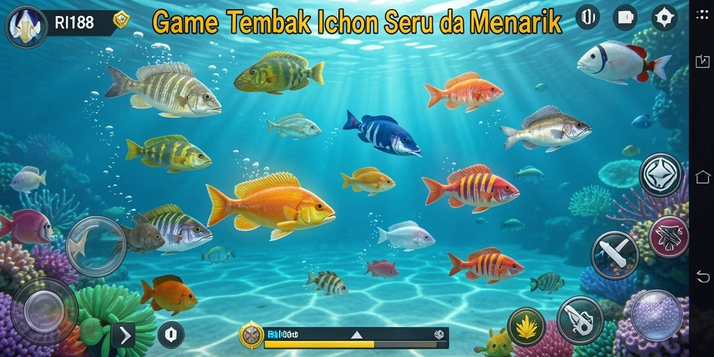 Tampilan gameplay RI188 dengan aksi menembak ikan yang seru.