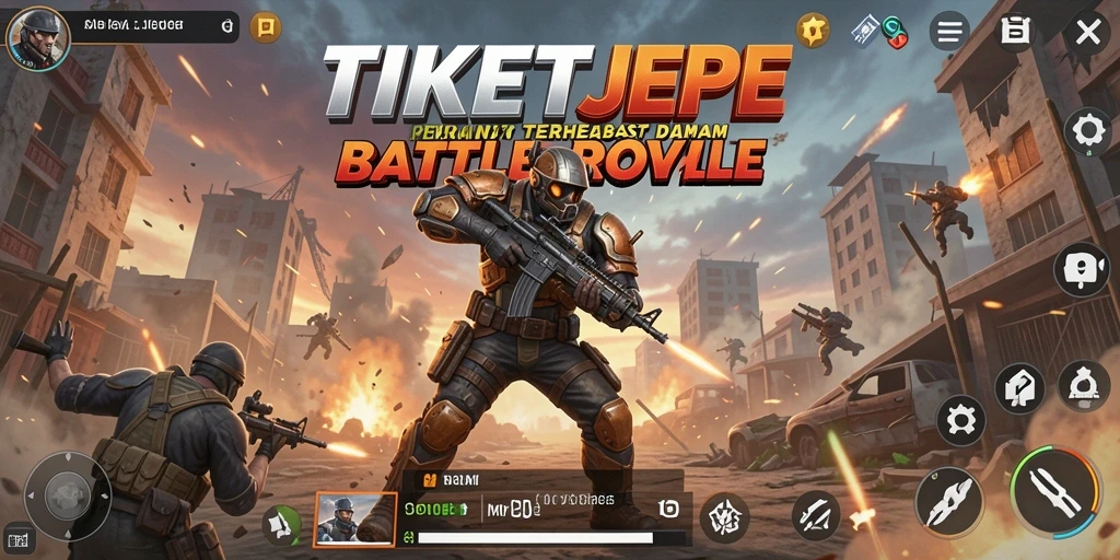 Screenshot gameplay TIKETJEPE menampilkan aksi pertempuran Battle Royale yang seru.