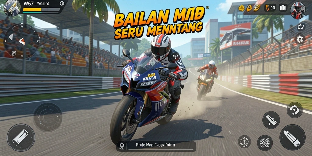 Tampilan gameplay seru di balapan motor W67.